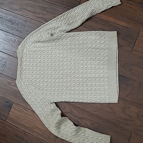 Talbots Gold Cable Knit Sweater with Gold Threading size Medium - Picture 2 of 7